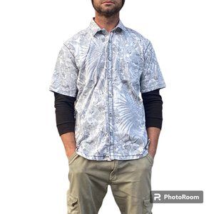 Tori Richards Men's short sleeve Hawaiian shirt gray and white sz M